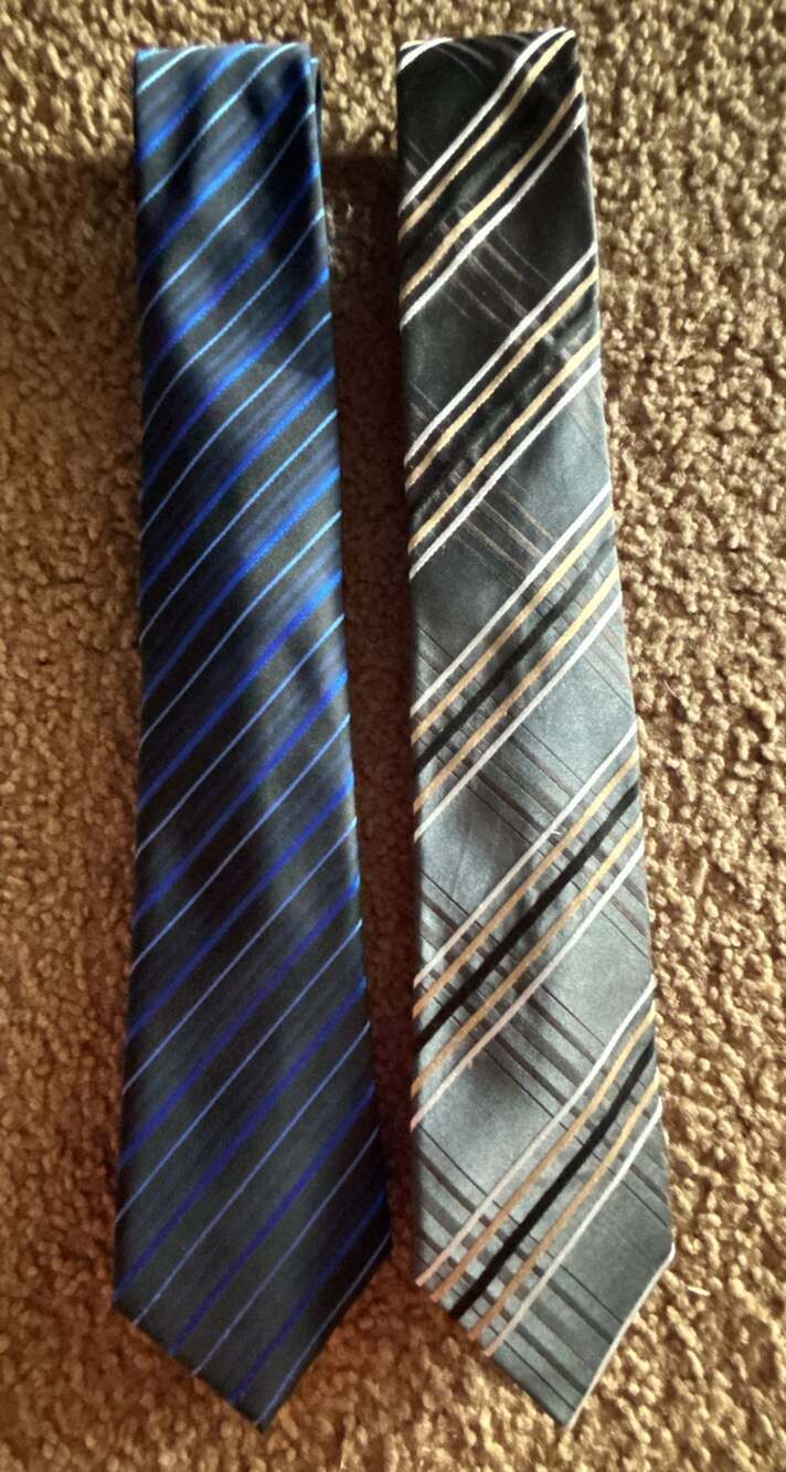Alfani Lot of 2 Mens Silk Neckties Blue & Gray Striped 100% Silk